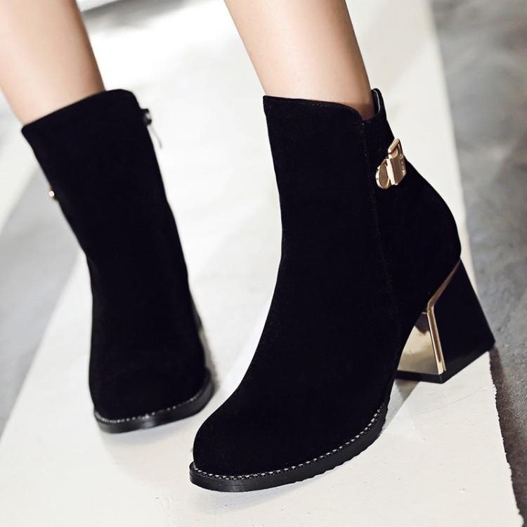 Black Ankle Boots with Zipper Buckle Low Heel Women Shoes – Shoeu