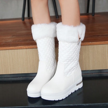 Fur Snow Boots Sequined Platform Wedges Shoes Woman