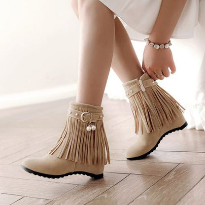 Women Tassel Wedges Heels Short Boots