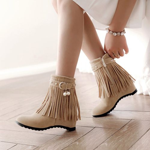 Women Tassel Wedges Heels Short Boots