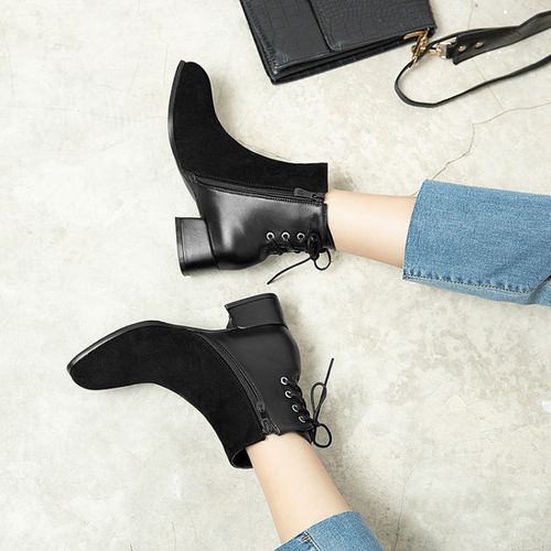 Women Back Lace Up Low Heels Short Boots