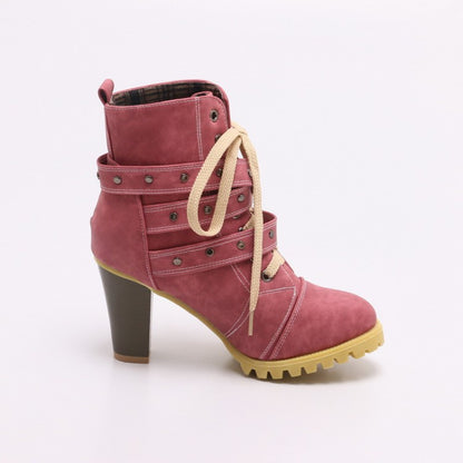 Women's Lace Up Buckle Belt Short Boots