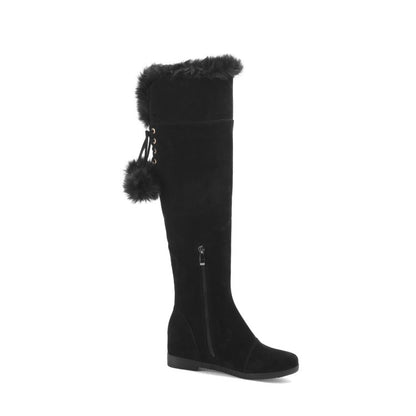 Women's Fur Wedges Tall Boots