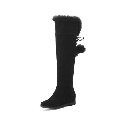 Women's Fur Wedges Tall Boots