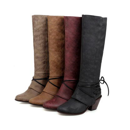 Suede Chunky Heeled Tall Boots Woman Shoes