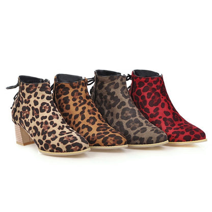 Leopard Printed Women's High Heeled Ankle Boots