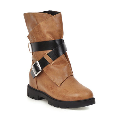 Buckle Belt Mid Calf Bots Woman Shoes