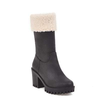 Fleece Mid Calf Bots Woman Shoes