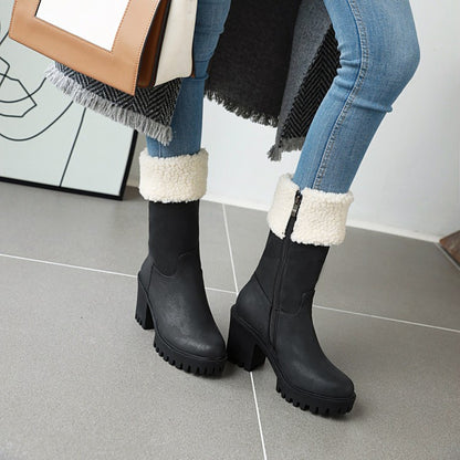 Fleece Mid Calf Bots Woman Shoes