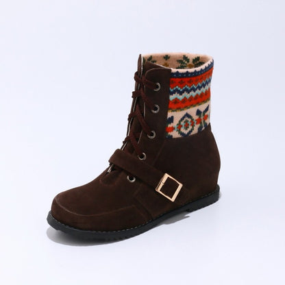 Women's Lace Up Buckle Belt Short Boots Shoes Woman