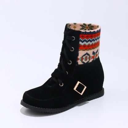 Women's Lace Up Buckle Belt Short Boots Shoes Woman