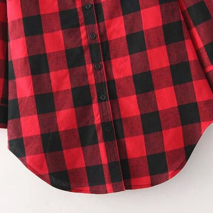 Leisure Plaid Spring Slim Joker Medium and Long Women Blouses