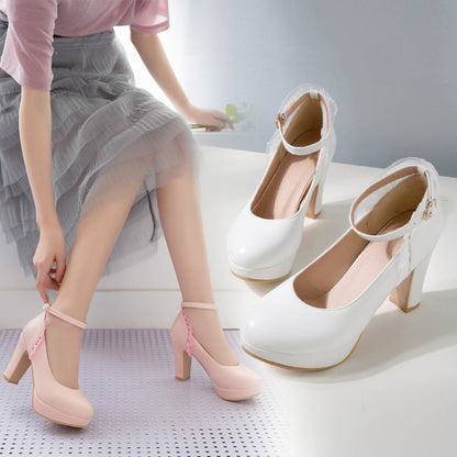 Women Ankle Strap High Heels Platform Pumps