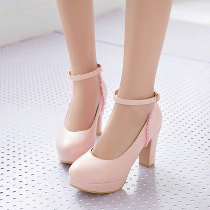 Women Ankle Strap High Heels Platform Pumps