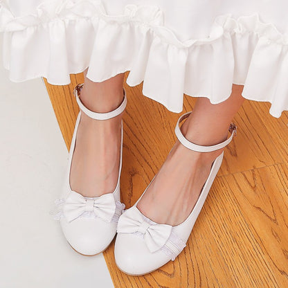 Women Bow Tie Mary Jane Low Heels Pumps