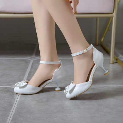 Women Bow Pearl High Heels Pumps