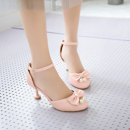 Women Bow Pearl High Heels Pumps