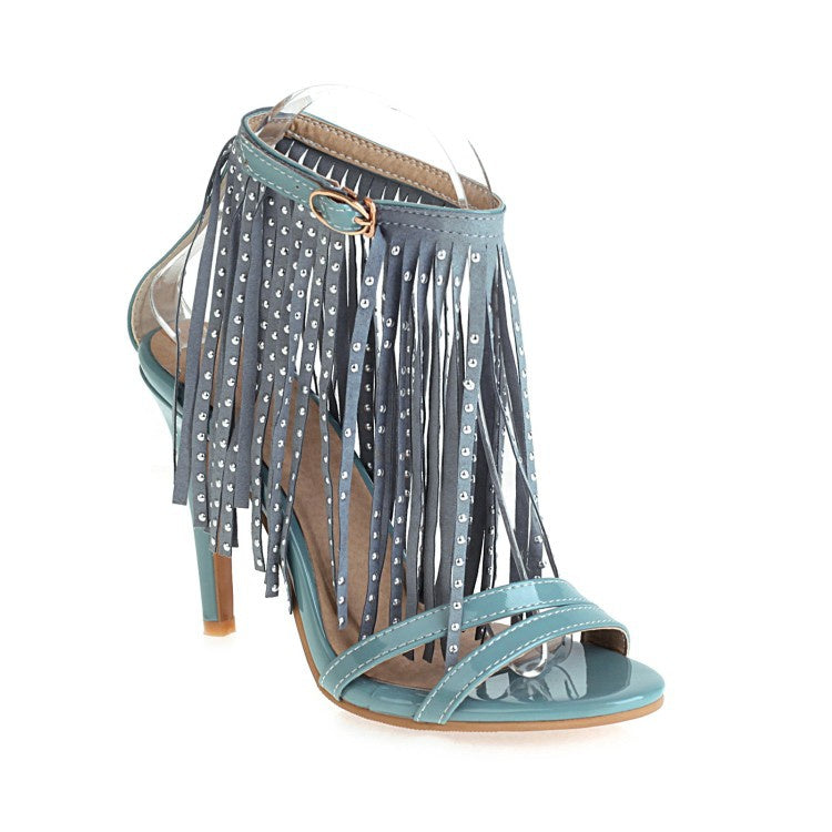 Women Rivets Tassel High Heel Sandals