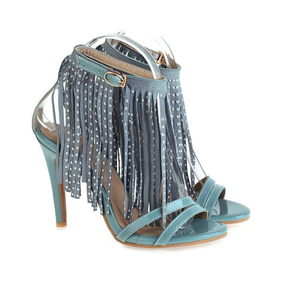 Women Rivets Tassel High Heel Sandals