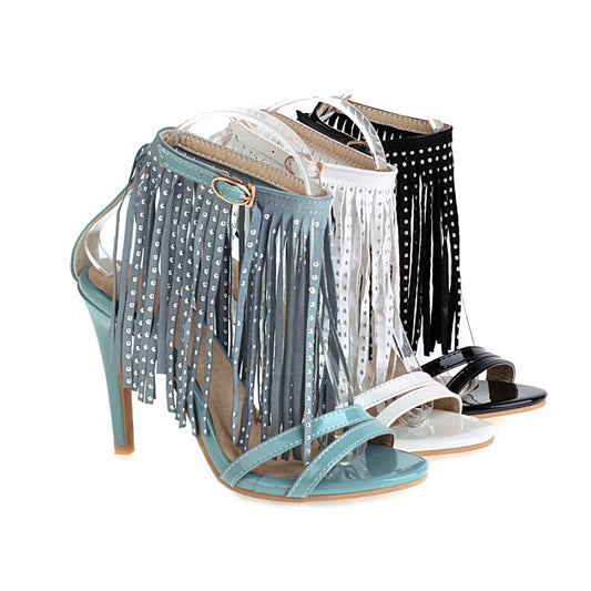 Women Rivets Tassel High Heel Sandals