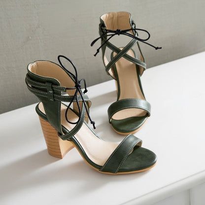 Women Strappy High Heel Chunky Sandals