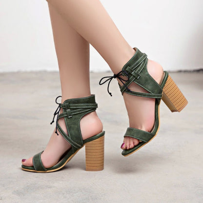 Women Strappy High Heel Chunky Sandals