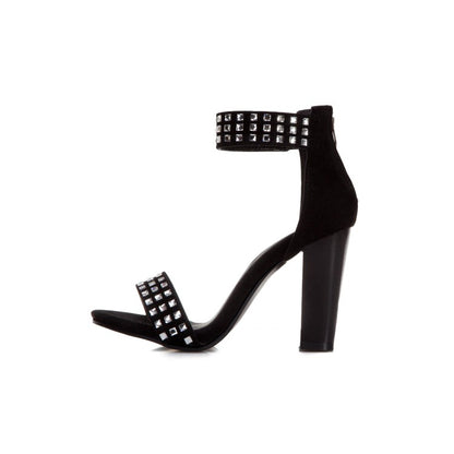 Women Rhinestone High Heel Chunky Sandals