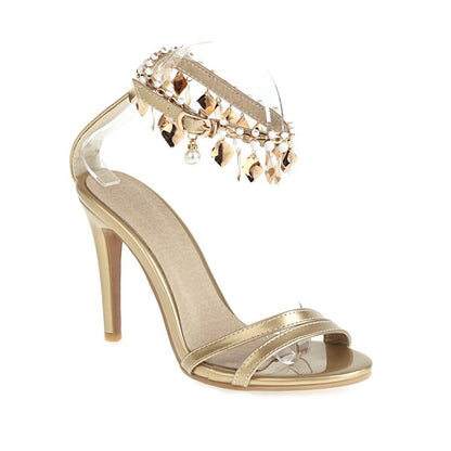 Women Pearl Buckle Belt High Heel Stiletto Sandals