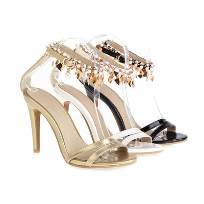 Women Pearl Buckle Belt High Heel Stiletto Sandals