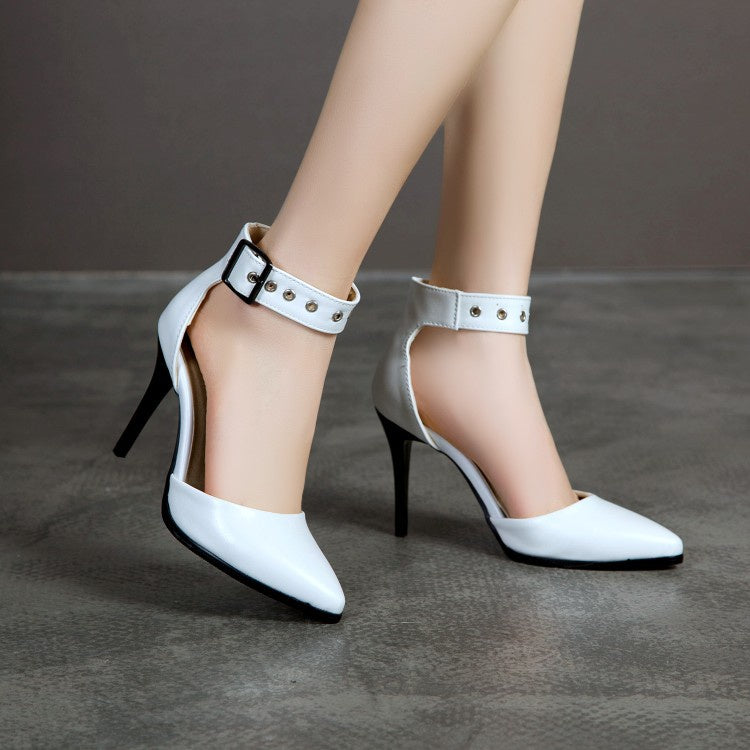 Women Pointed Toe Buckle High Heel Stiletto Sandals