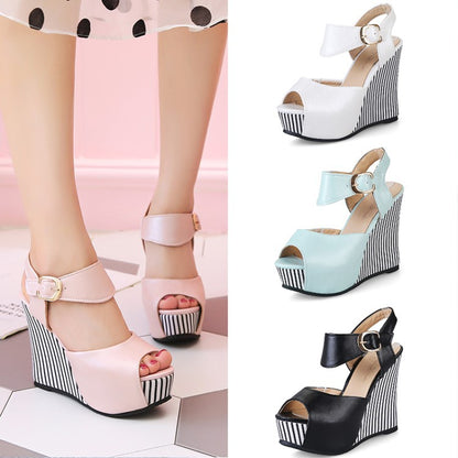 Women Peep Toe Platform Wedges High Heel Sandals