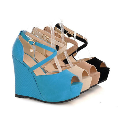 Peep Toe Women High Heel Platform Wedges Sandals