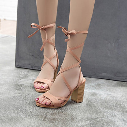 Women Strappy High Heel Chunky Sandals