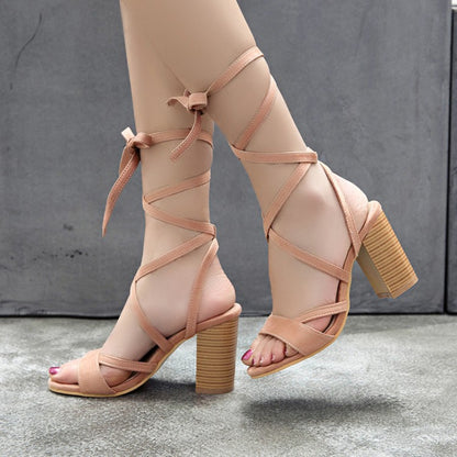 Women Strappy High Heel Chunky Sandals