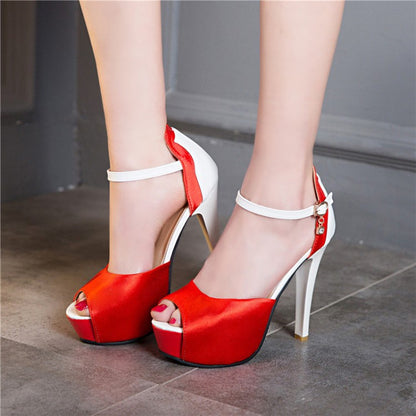 Women Buckle High Heel Platform Sandals