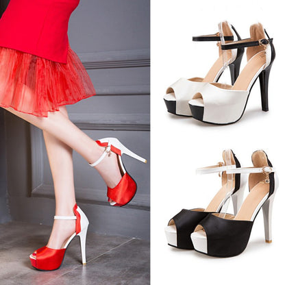 Women Buckle High Heel Platform Sandals