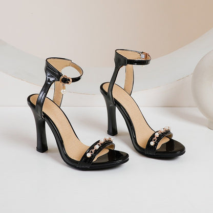 Women Ankle Strap Pearl High Heel Sandals