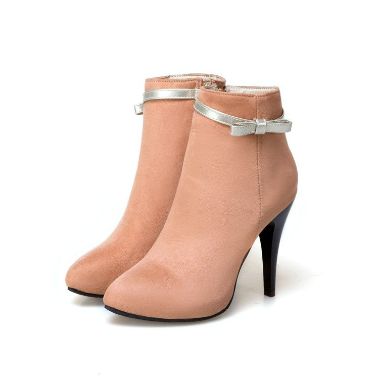 Women Knot Zipper Stiletto High Heel Ankle Boots