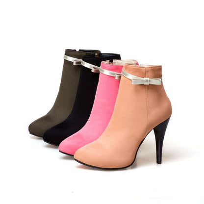 Women Knot Zipper Stiletto High Heel Ankle Boots