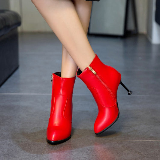 Women Pointed Toe Zipper High Heel Ankle Boots Stiletto Heels