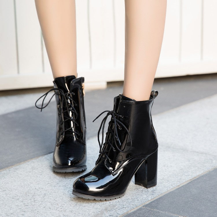 Women Zipper Lace Up High Heel Ankle Boots