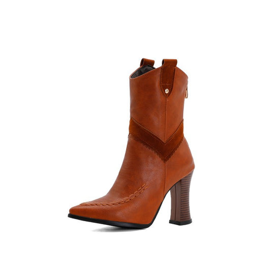 Women High Heel Block Heeled Ankle Boots