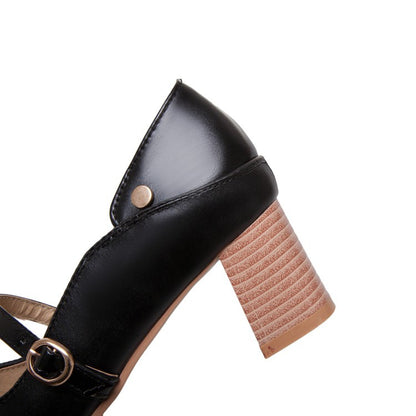 Women Pointed Toe Buckle High Heels Pumps