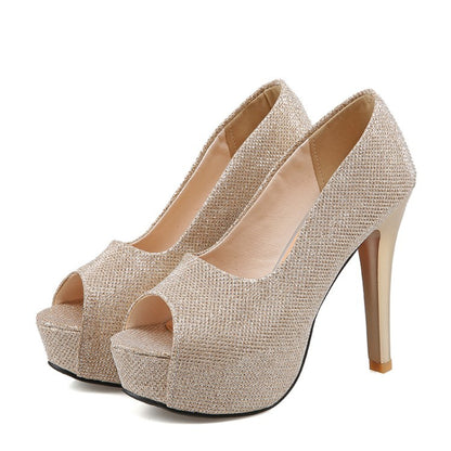 Women Peep Toe High Heels Platform Pumps