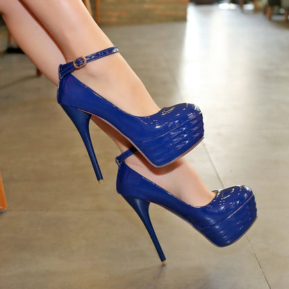 Women Buckle Ankle Strap High Heel Platform Pumps