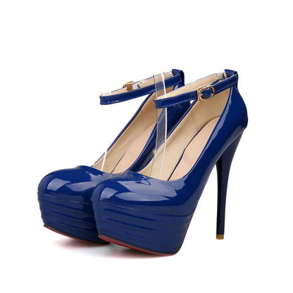 Women Buckle Ankle Strap High Heel Platform Pumps