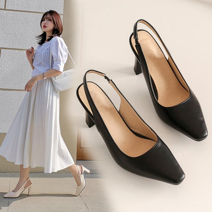 Women Slingbacks High Heel Chunky Pumps