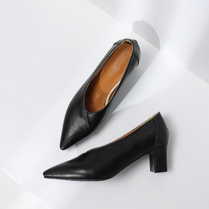 Women Pointed Toe High Heel Chunky Pumps