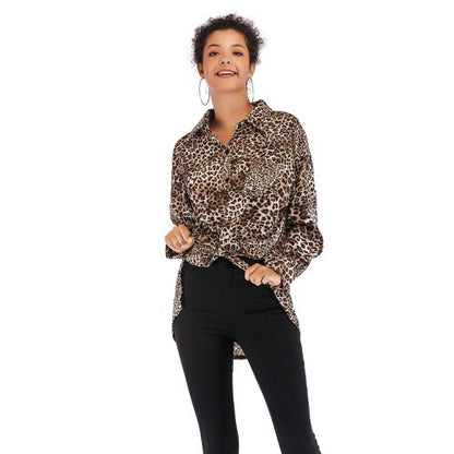 Sexy Leopard Print Mid-spring Loose Show Thin Women Blouses