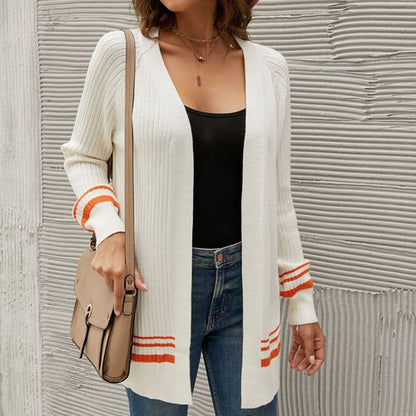 Women Color Contrast Long Cardigan Sweater